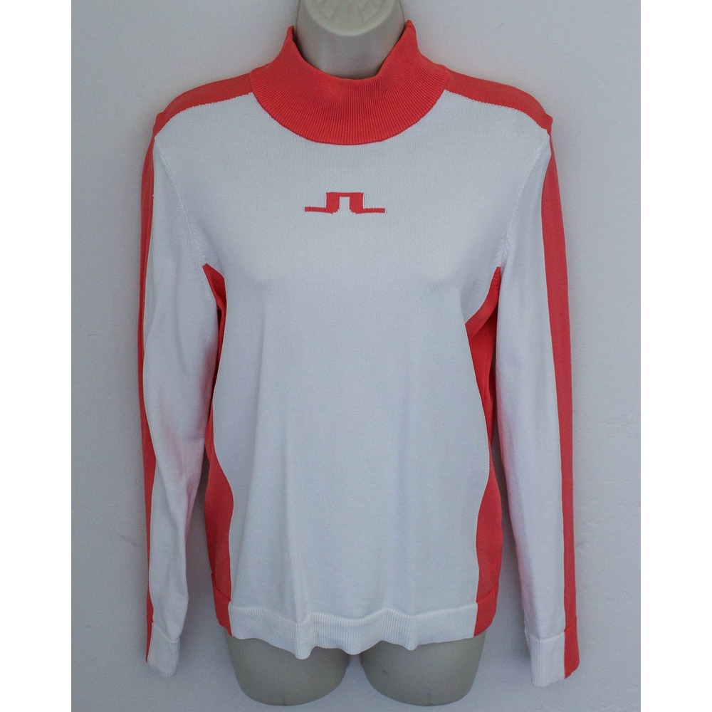 J.Lindeberg Golf Sweater Womens Small White Orange Mock Neck Pullover Adia